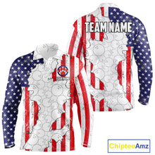 Load image into Gallery viewer, Personalized Red, White and Blue American Flag Bowling Team Shirts For Men, Patriotic Bowling Gifts NQS11197