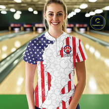 Load image into Gallery viewer, Personalized Red, White and Blue American Flag Bowling Team Shirts For Women, Patriotic Bowling Gifts NQS11197