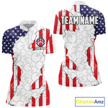 Load image into Gallery viewer, Personalized Red, White and Blue American Flag Bowling Team Shirts For Women, Patriotic Bowling Gifts NQS11197