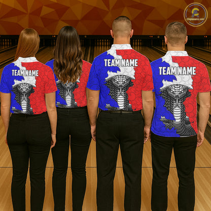 Personalized Red, White and Blue Cobra Snake Bowling Team Shirts For Men, Patriotic Bowling Jerseys NQS11198