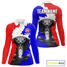 Load image into Gallery viewer, Personalized Red, White and Blue Cobra Snake Bowling Team Shirts For Women, Patriotic Bowling Jerseys NQS11198