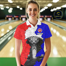 Load image into Gallery viewer, Personalized Red, White and Blue Cobra Snake Bowling Team Shirts For Women, Patriotic Bowling Jerseys NQS11198