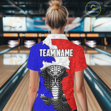 Load image into Gallery viewer, Personalized Red, White and Blue Cobra Snake Bowling Team Shirts For Women, Patriotic Bowling Jerseys NQS11198