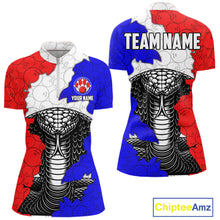Load image into Gallery viewer, Personalized Red, White and Blue Cobra Snake Bowling Team Shirts For Women, Patriotic Bowling Jerseys NQS11198