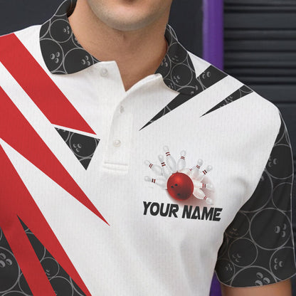 Black and White Bowling Polo, Quarter Zip Shirt for Men Custom Lightning Team bowling jerseys | Red NQS9324