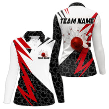 Load image into Gallery viewer, Black and White Bowling Polo, Quarter Zip Shirt for Women Custom Lightning Team bowling jerseys | Red NQS9324
