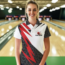 Load image into Gallery viewer, Black and White Bowling Polo, Quarter Zip Shirt for Women Custom Lightning Team bowling jerseys | Red NQS9324