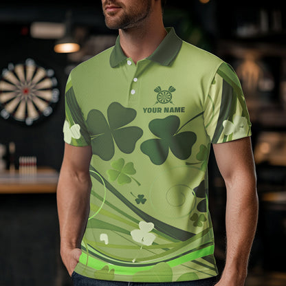 Green shamrock Lucky Dart Polo, Quarter Zip Shirt For Men Custom St Patrick Day Dart Jerseys For Team NQS9329