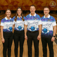 Load image into Gallery viewer, Women bowling polo shirts Custom blue purple marble pattern bowling Team Jerseys, gift for bowlers NQS7141