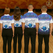 Load image into Gallery viewer, Women bowling polo shirts Custom blue purple marble pattern bowling Team Jerseys, gift for bowlers NQS7141