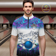 Load image into Gallery viewer, Men bowling Quarter Zip shirt Custom blue purple marble pattern bowling Team Jerseys, gift for bowlers NQS7141