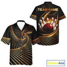 Load image into Gallery viewer, Custom Black and Gold Bowling Hawaiian Button-up Shirts, Team Bowling League Jerseys NQS11599