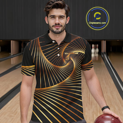Custom Black and Gold Bowling Polo, Quarter Zip Shirts for Men, Team Bowling League Jerseys NQS11599