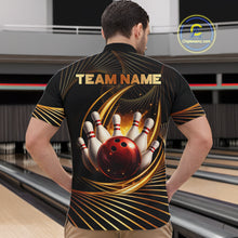 Load image into Gallery viewer, Custom Black and Gold Bowling Polo, Quarter Zip Shirts for Men, Team Bowling League Jerseys NQS11599