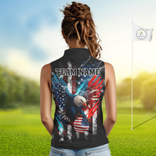 Load image into Gallery viewer, Personalized American Flag Eagle Lightning Thunder Sleeveless Golf Polo Shirt, Patriotic Golfing Gift NQS11717