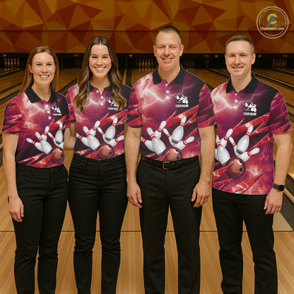 Red Storm Lightning Thunder Bowling Polo, Quarter Zip Shirt For Men Custom Bowling Team Jersey NQS11718