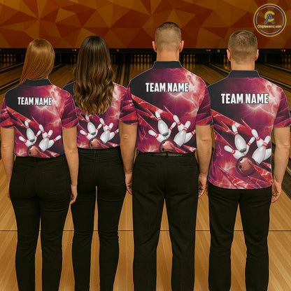 Red Storm Lightning Thunder Bowling Polo, Quarter Zip Shirt For Men Custom Bowling Team Jersey NQS11718