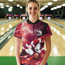 Load image into Gallery viewer, Red Storm Lightning Thunder Bowling Polo, Quarter Zip Shirt For Women Custom Bowling Team Jersey NQS11718