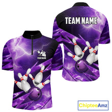 Load image into Gallery viewer, Purple Storm Lightning Thunder Bowling Polo, Quarter Zip Shirt For Men Custom Bowling Team Jersey NQS11720