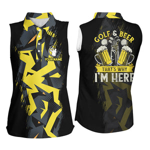 Golf And Beer That's Why I'm Here custom yellow camo Womens sleeveless polo shirt, ladies golf tops NQS7427