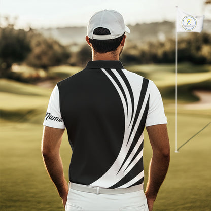Mens polo golf shirts custom name black and white golf shirt, team golf shirts mens NQS9844