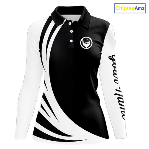Women golf polo shirt custom name black and white golf shirt, team golf shirts ladies NQS9844