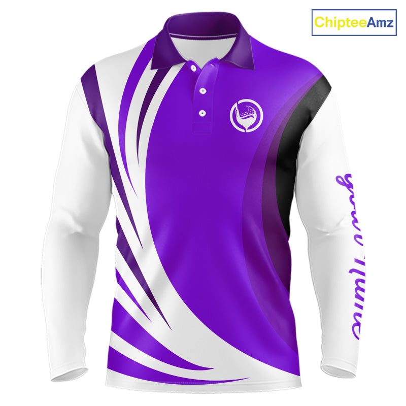 Mens polo golf shirts custom name purple and white golf shirt, team golf shirts mens NQS9845