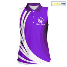 Load image into Gallery viewer, Women sleeveless polo shirt custom name purple and white golf shirt, team golf shirts ladies NQS9845