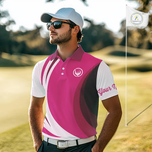 Mens polo golf shirts custom name pink and white golf shirt, team golf shirts mens NQS9846