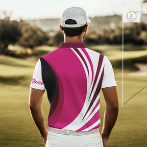 Mens polo golf shirts custom name pink and white golf shirt, team golf shirts mens NQS9846