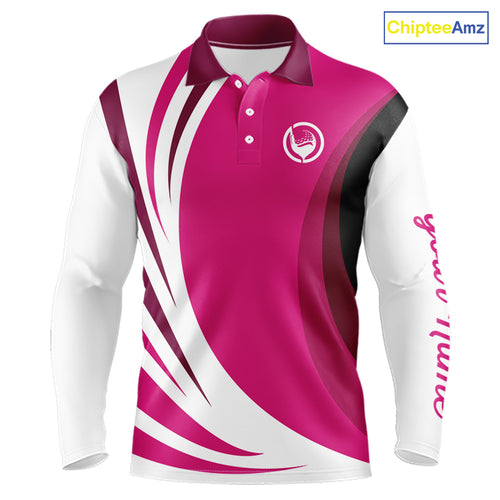 Mens polo golf shirts custom name pink and white golf shirt, team golf shirts mens NQS9846