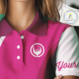 Women golf polo shirt custom name pink and white golf shirt, team golf shirts ladies NQS9846