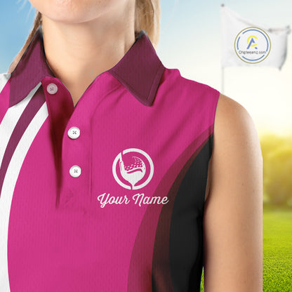 Women sleeveless polo shirt custom name pink and white golf shirt, team golf shirts ladies NQS9846
