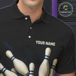 Black and Blue Skull Bowling Ball and Pins Bowling Shirts For Men Custom skull team bowling jerseys NQS9850