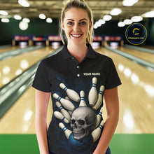 Load image into Gallery viewer, Black and Blue Skull Bowling Ball and Pins Bowling Shirts For Women Custom skull team bowling jerseys NQS9850