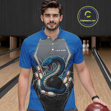 Load image into Gallery viewer, Blue Lightning Thunder Cobra Snake Custom Bowling Shirts For Men, Bowling Team Shirt With Names NQS9851