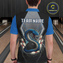 Load image into Gallery viewer, Blue Lightning Thunder Cobra Snake Custom Bowling Shirts For Men, Bowling Team Shirt With Names NQS9851