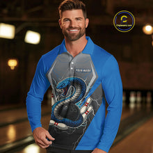 Load image into Gallery viewer, Blue Lightning Thunder Cobra Snake Custom Bowling Shirts For Men, Bowling Team Shirt With Names NQS9851