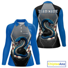 Load image into Gallery viewer, Blue Lightning Thunder Cobra Snake Custom Bowling Shirts For Women, Bowling Team Shirt With Names NQS9851
