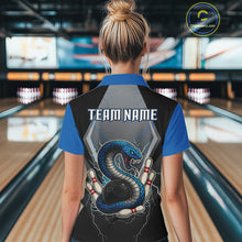 Load image into Gallery viewer, Blue Lightning Thunder Cobra Snake Custom Bowling Shirts For Women, Bowling Team Shirt With Names NQS9851