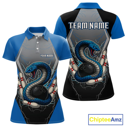 Blue Lightning Thunder Cobra Snake Custom Bowling Shirts For Women, Bowling Team Shirt With Names NQS9851