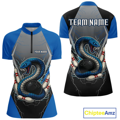 Blue Lightning Thunder Cobra Snake Custom Bowling Shirts For Women, Bowling Team Shirt With Names NQS9851