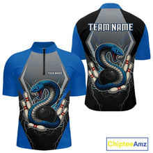 Load image into Gallery viewer, Blue Lightning Thunder Cobra Snake Custom Bowling Shirts For Men, Bowling Team Shirt With Names NQS9851
