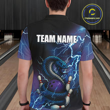 Load image into Gallery viewer, Personalized Black And Blue Thunder Lightning Cobra Snake Bowling Shirts For Men, Bowling Team Uniform NQS9852