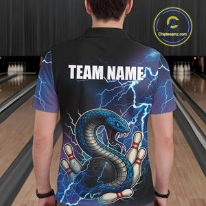 Blue Lightning Thunder Cobra Snake Bowling Polo, 1/4 Zip Shirts For Men Custom Bowling Team Uniform NQS9853