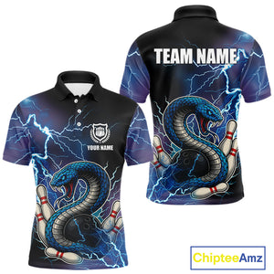Blue Lightning Thunder Cobra Snake Bowling Polo, 1/4 Zip Shirts For Men Custom Bowling Team Uniform NQS9853