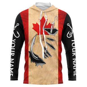 Canadian Fishing 3D Fish Hook patriotic fish on UV protection custom name long sleeve fishing apparel NQS5406