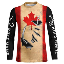 Load image into Gallery viewer, Canadian Fishing 3D Fish Hook patriotic fish on UV protection custom name long sleeve fishing apparel NQS5406