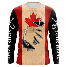 Load image into Gallery viewer, Canadian Fishing 3D Fish Hook patriotic fish on UV protection custom name long sleeve fishing apparel NQS5406