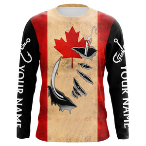 Canadian Fishing 3D Fish Hook patriotic fish on UV protection custom name long sleeve fishing apparel NQS5406